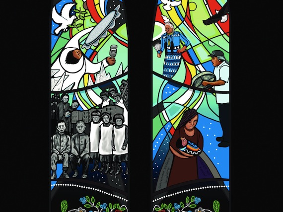 Here's a detail from the stained glass window commemorating the legacy of Indian Residential Schools. This stained glass window, designed by Métis artist Christi Belcourt, is permanently installed in Centre Block on Parliament Hill. “In 2008, on behalf all Canadians, Prime Minister Stephen Harper offered a formal Apology to former students of Indian Residential Schools, their families and communities that acknowledged the impacts of those schools,” AANDC's former minister John Duncan said in November 2012. “Today we continue on the path of reconciliation as we dedicate this new stained glass window. The window is a visible reminder of the legacy of Indian Residential Schools; it is also a window to a future founded on reconciliation and respect.”  (PHOTO COURTESY OF AAND)