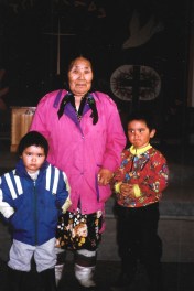 I run into this woman, a friend of Peter Murdoch, who lived there in the 1950s, who posed for a photo with her two grandchildren. (PHOTO BY JANE GEORGE)