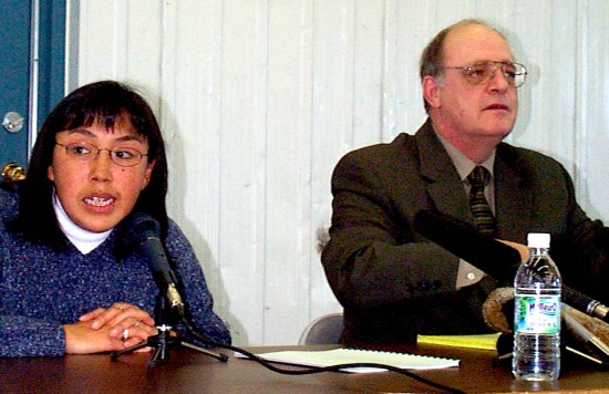 Maggie Emudluk, mayor of Kangiqsualujjuaq, with coroner Jacques Bérubé (PHOTO BY JANGE GEORGE)