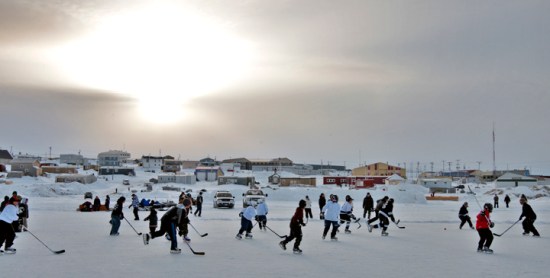 An outside hockey game in Igloolik, (PHOTO/ PROJECT NORTH)
