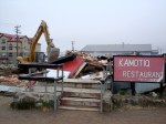 The Kamotiq Inn at Iqaluit's Four Corners intersection is torn down in 2008. (PHOTO BY JANE GEORGE)