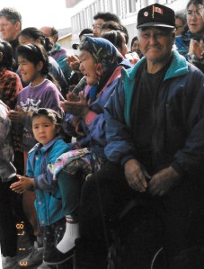 Kangiqsualujjuaq residents welcome Quebec Premier Lucien Bouchard, September, 1997. (PHOTO BY JANE GEORGE)
