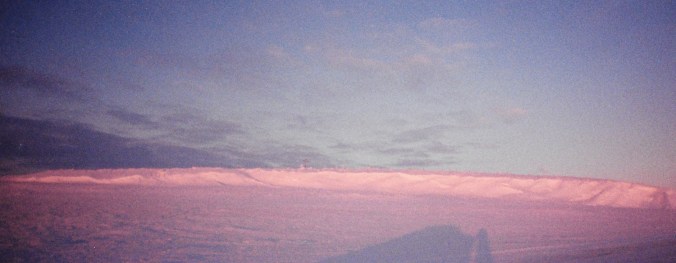 Pink light illuminates the cemetery in Igloolik in January, 1997. (PHOTO BY JANE GEORGE)