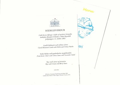 Menus from two meals during the 2003 tour.
