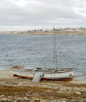 Father Steinmann's boat, the Eagle, as it sits today in Cambridge Bay. (PHOTO BY JANE GEORGE)