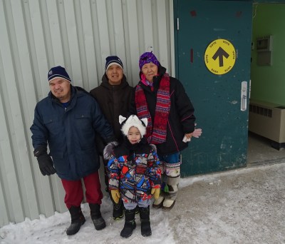 I helped my friend Eva Kakolak Avadluk bring her two sons, Anthony and Ashlee, who are blind to the polling station so they could vote, using Braille ballots. (PHOTO BY JANE GEORGE)